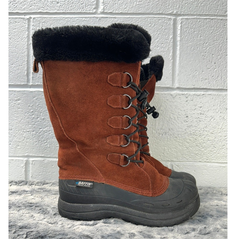Baffin Judy Snow Boots Brown Suede Faux Fur Lace Up / Womens 9